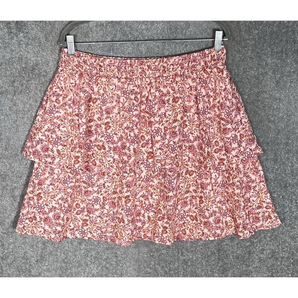 Old Navy Tiered Pull On Mini Skirt Girls Size XXL 18 Plus Peach Pink Floral New